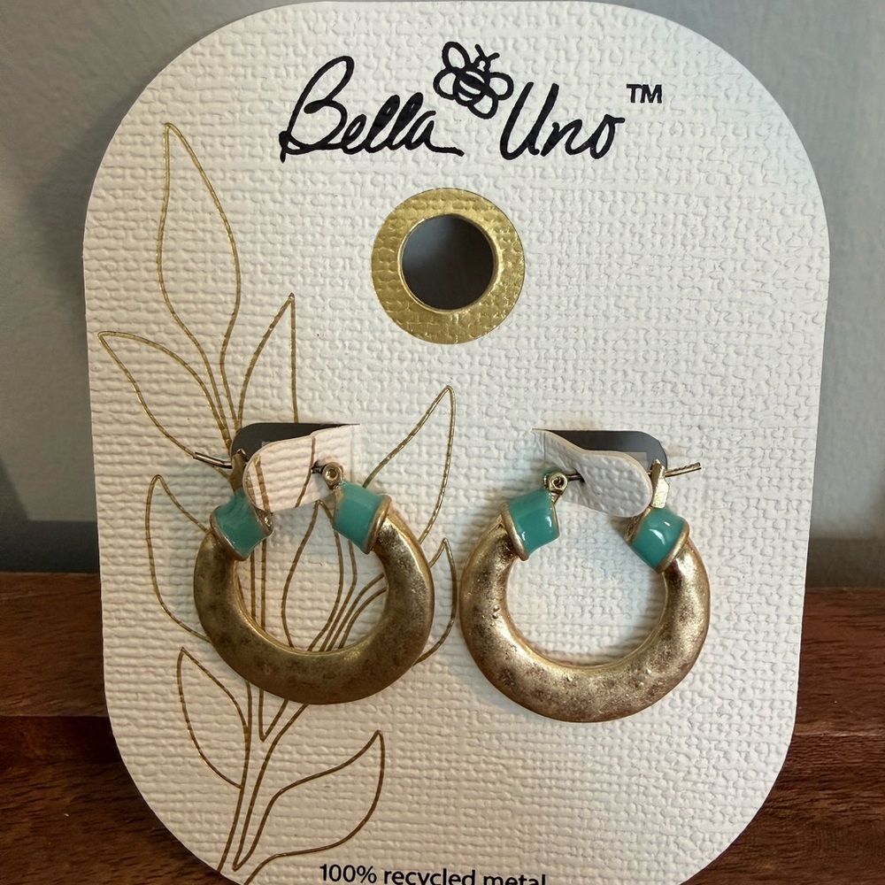 Bella Uno Gold and Turquoise Colored Hoop Earrings, NWT